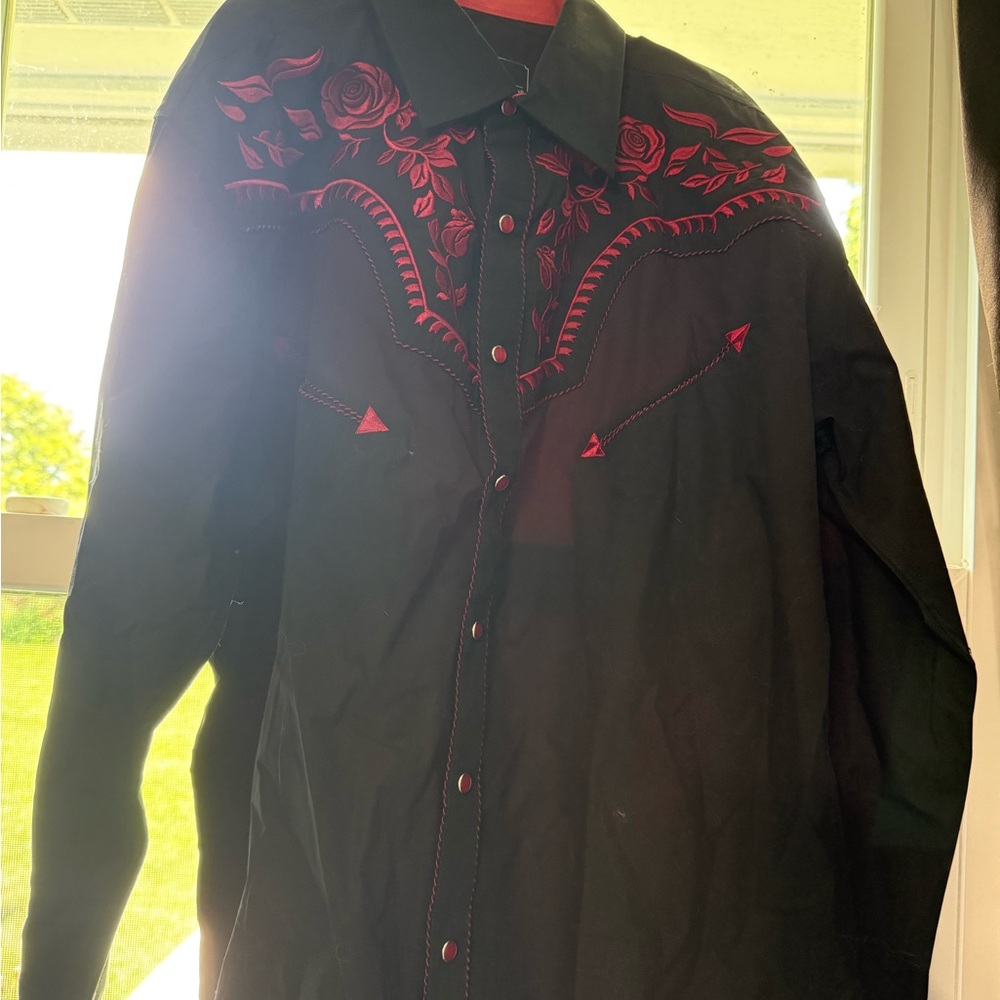 Black and Red Embroidered Dress Shirt
